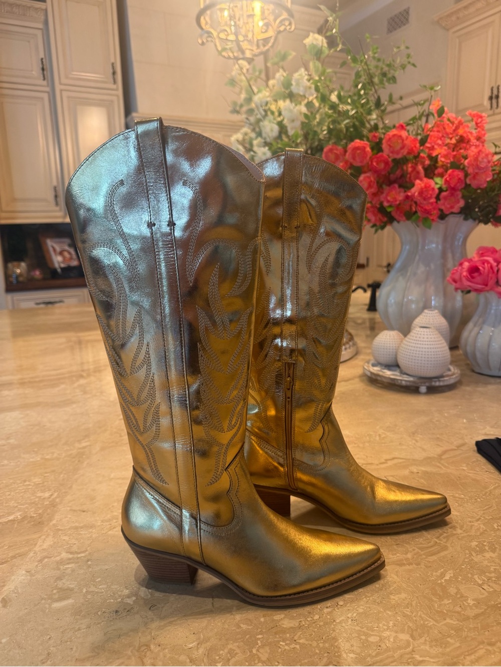 Metallic Gold Cowboy Boots - Stylish Women's Western Boot: Knee High